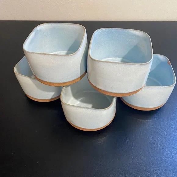 Five Teacups, Japanese Hand Thrown, Ice Blue - Picture 1 of 8